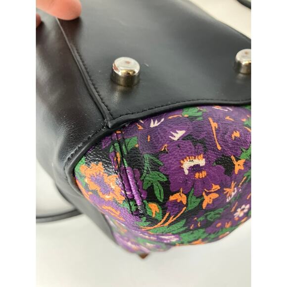 COACH F57630 BLACK SMOOTH LEATHER PURPLE FLORAL HANDBAG - Picture 12 of 16